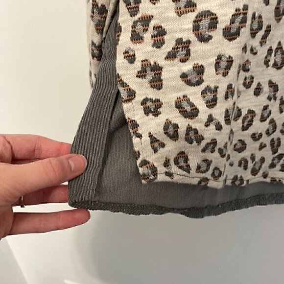 UMGEE Cream Ivory Gray Colorblock Leopard Animal Oversized Shacket Shirt Jacket - Picture 10 of 15